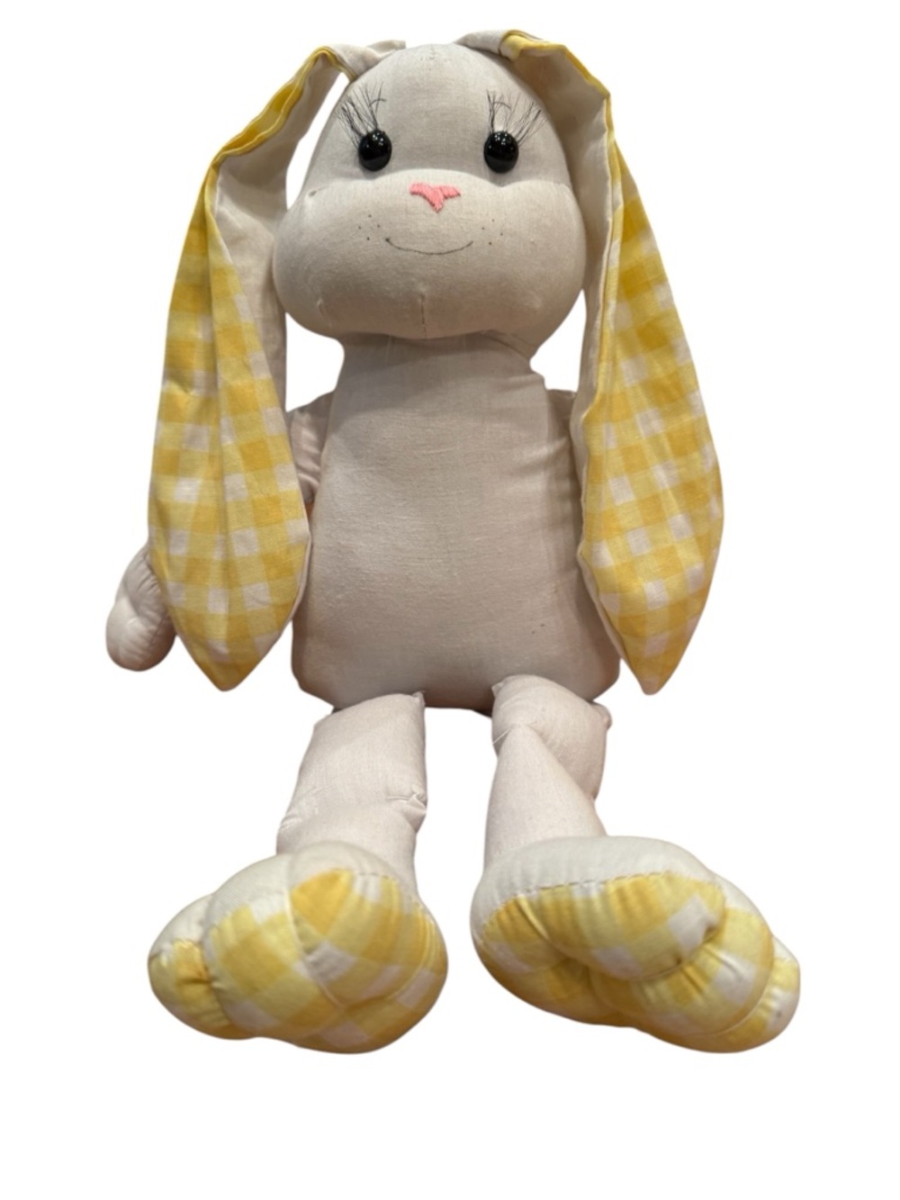 Plush Vintage Bunny with Yellow Gingham Ears and Paws